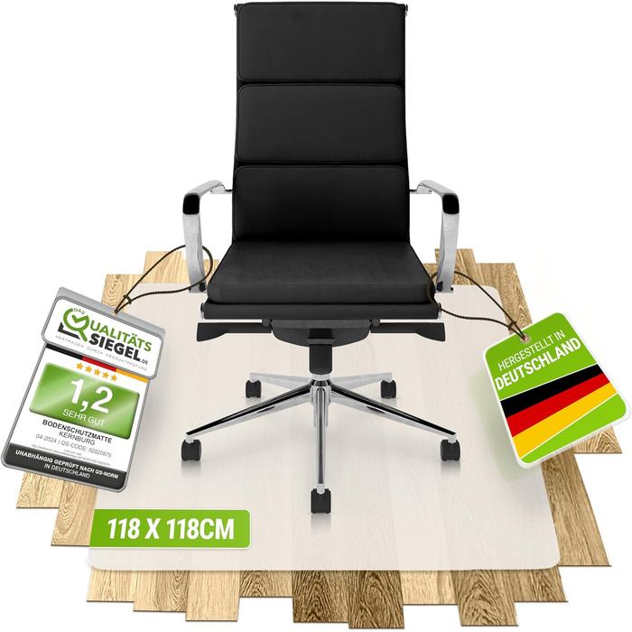 Захисна килимок під офісне крісло – прозора підкладка для ламінату, паркету та плитки – неслизька, шумопоглинаюча, ідеальна для дому (118 x 118 см)