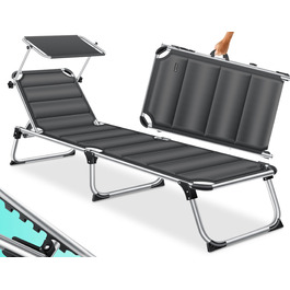 Шезлонг KESSER® Sun з дахом для саду: регульована спинка, зручна лежача поверхня, алюмінієвий каркас, портативний, антрацит (з преміум-подушкою)