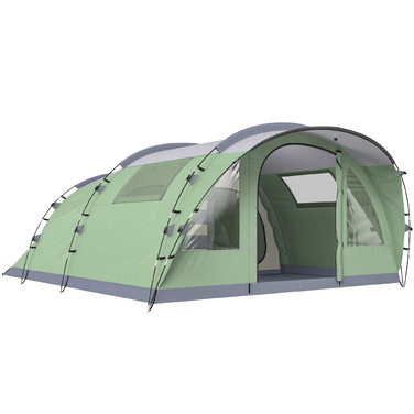 Сімейний намет-тунель на 4 особи з 2 спальнями, тамбуром, 4 вікнами, підлогою та висотою стелі. Водостійкість 3000 мм.