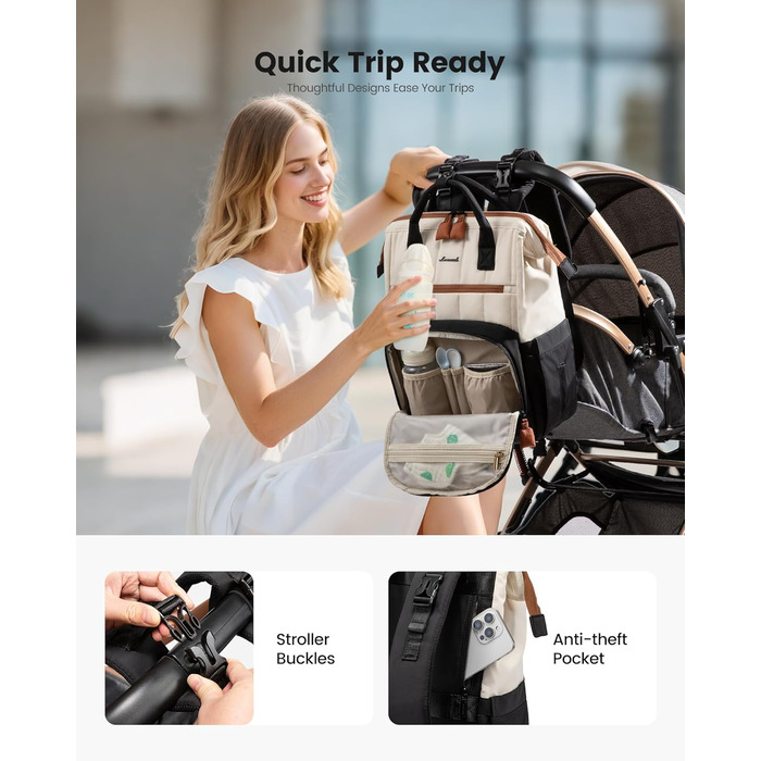 LOVEVOOK Рюкзак-переноска для малюків, рюкзак для пеленання, сумка для підгузків LOVEVOOK, водонепроникна дитяча сумка, органайзер, ремені для дитячої коляски (M, чорно-бежево-коричневий)