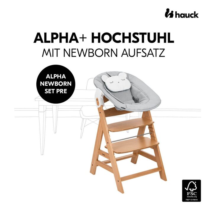 Дитячий стільчик Hauck Alpha Newborn Set Plus Dark Grey - преміум модель для новонароджених, до 90 кг, з 5-точковим ременем безпеки та захисним бампером