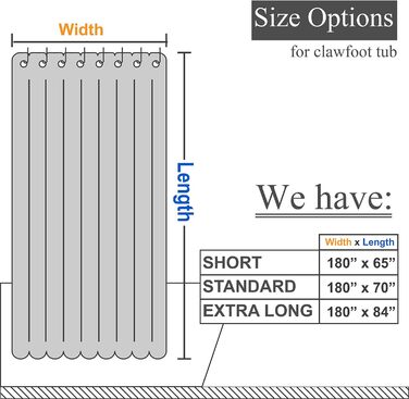 Завіса для душу Barossa Design Extra Langer, 203 см, Вучковий малюнок, бавовняна суміш, готельний стиль, важка тканина, для прання, 183 x 203 см (Білий/Розкішний сад)