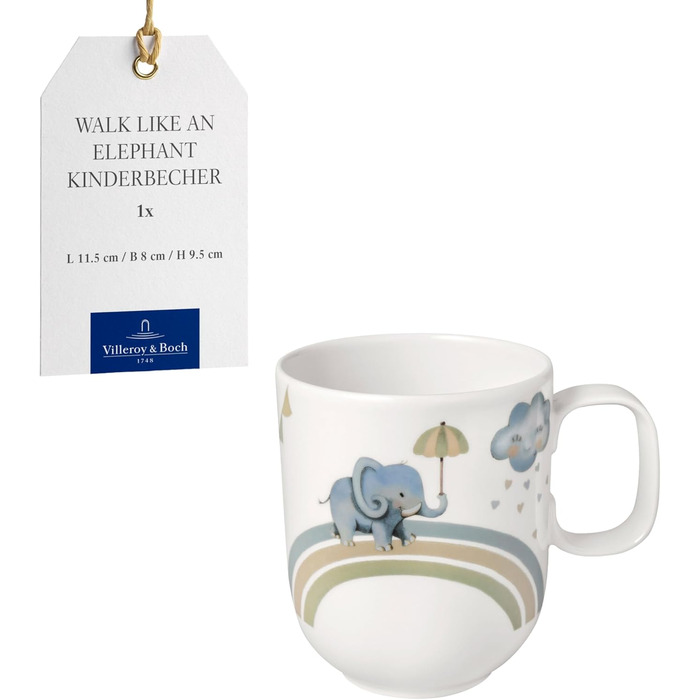 Дитячий набір посуду Villeroy & Boch Boho Kids 'Walk like an elephant' (3 шт.) – блакитний, преміум-посуд для дітей, миття в посудомийній машині, безпечний для мікрохвильовки, з зображенням слона та лінивця