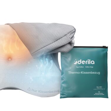 Ергономічна подушка для шиї та голови Derila з ефектом пам'яті (Memory Foam) для сну на боці, спині та животі, терморегуляційний чохол, 54x36x12 см