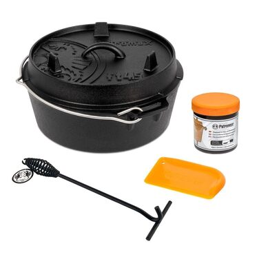 Набір казан-казан Dutch Oven Petromax Feuertopf ft9-t (7,5 л) з ніжками, піднімачем кришки, пастою для догляду та скребком для гриля та відкритого вогню