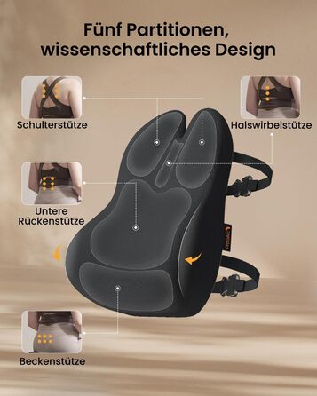 Підпорка для спини ProtoArc з піною Memory Foam, для офісного крісла, авто та столу, чорна