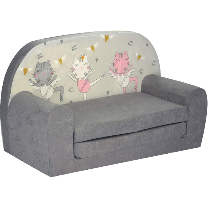 Дитячий розкладний диван FORTISLINE Mini 2в1, 40x78x45 см, знімний чохол, поролон, мотив Кошеня