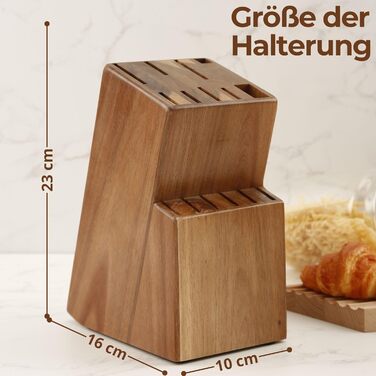 Набір ножів кухонних 15 шт. з дерев'яним блоком (з ножицями та точилкою). Набір ножів з блоком з масиву акації