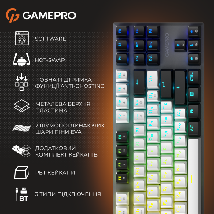 Бездротова механічна клавіатура GamePro Genesis Joker Pro (MK124G) 87% Red switches