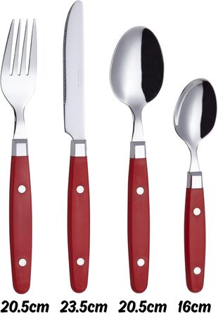 EXZACT Набір столових приборів 24 шт. з нержавіючої сталі з ручками з фіксацією - Ретро стиль. В комплекті: 6 виделок, 6 ножів, 6 ложок, 6 чайних ложок - Червоний