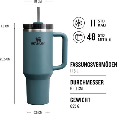 Термопляшка Stanley Quencher H2.0 Flowstate 1.2L з трубочкою - блакитний сосна (Blue Spruce)