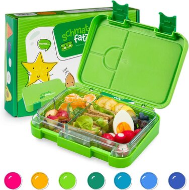 Коробка для сніданку SCHMATZFATZ Junior для дітей з відділеннями / коробка для сніданку без BPA для дітей / коробка для Бенто для дітей коробка для хліба / коробка для закусок / ідеально підходить для школи, дитячого садка та подорожей (зелені фрукти)