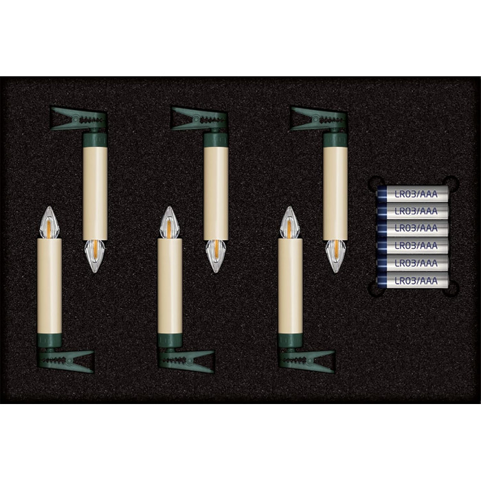 LED-свічки для ялинки Lumix SuperLight Flame Mini Elfenbein, 9 см, тепле біле світло, без пульта, таймер 4 години, розширений набір 6 шт.