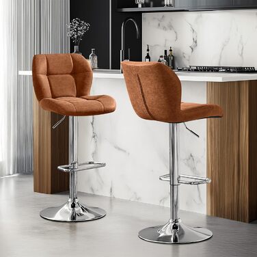 Барні стільці Yaheetech (набір 6 шт.) регульовані по висоті, обертаються на 360°, з підніжкою, PU-шкіра, чорний/ретро-коричневий