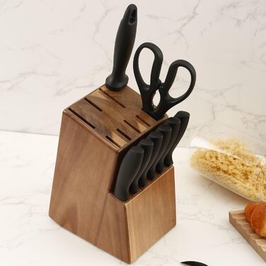 Набір ножів кухонних 15 шт. з дерев'яним блоком (з ножицями та точилкою). Набір ножів з блоком з масиву акації