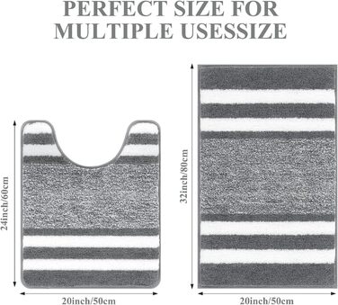 Набір килимків для ванної кімнати Pauwer, 2 шт., водопоглинаючі, антиковзаючі, машинне прання, 50x80 + 50x60 см, темно-сірий