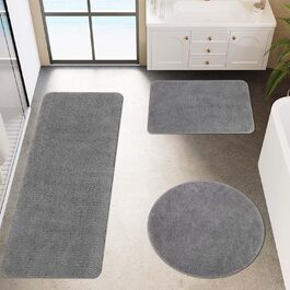 Комплект килимків для ванної кімнати Famibay: неслизькі, м'які, швидковисихаючі, сірого кольору. 3 шт. (40x60 + 45x120 + 60x60 см)