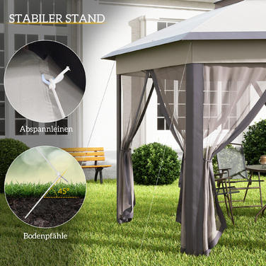 Альтанка Outsunny Garden Folding Gazebo 4x4 м Pop Up Tent Party Tent з сумкою для перенесення та 6 бічними панелями, подвійний навіс шестикутний у кавовому та бежевому кольорах