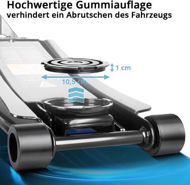 Гідравлічний домкрат Stahlwerk 3т низькопрофільний (73-500 мм) з гумованими колесами, подвійним поршнем, чорний