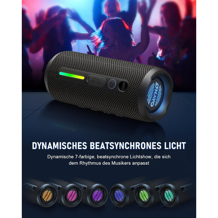 Портативна Bluetooth колонка OHAYO 24W з RGB підсвічуванням, басами, IPX7, 30 годин роботи, мікрофоном, для відпочинку на природі (чорна)