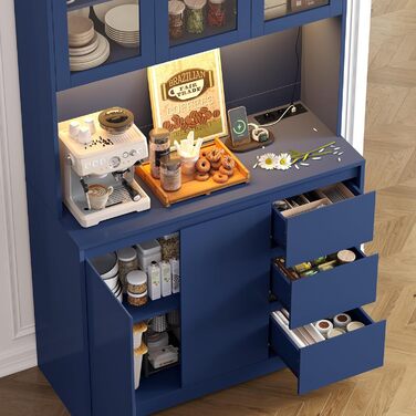 Кухонна шафа FirFurd з LED-підсвіткою, буфет, комод з полицями, стільниця, 3 висувні ящики, 180x100x38.5 см (блакитний)