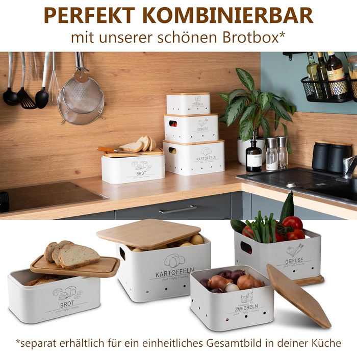 Коробки для зберігання картоплі MNKsolution (3 шт) з кришкою - для картоплі, овочів, цибулі, часнику - органайзер для кухні, контейнери для продуктів (білий)