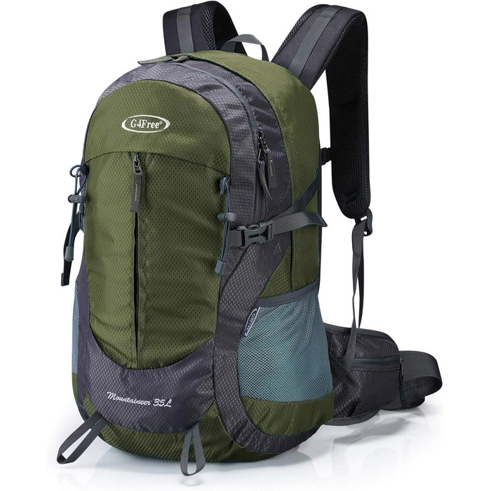 Водонепроникний туристичний рюкзак з чохлом від дощу Відкритий рюкзак Трекінгові рюкзаки для кемпінгу походів і скелелазіння (армійський зелений), 4Free 35L
