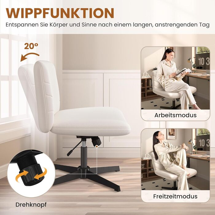 Офісний стілець Yaheetech з роликами, регульована висота, широке сидіння, середня спинка, стілець для шиття, для офісу та спальні (Бежевий)