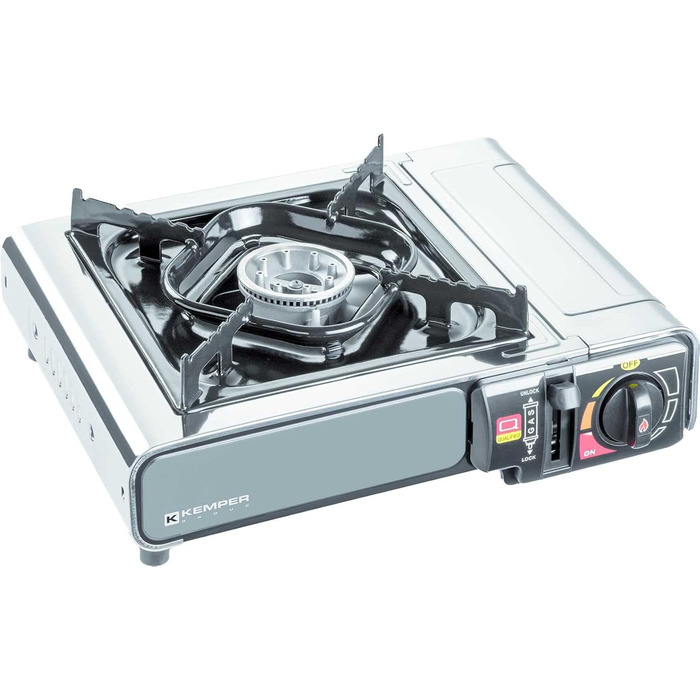 Газовий нагрівач KEMPER Nomade з нержавіючої сталі, 1900 Вт, Piezo-запалювання, подвійний захист, у кейсі