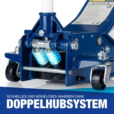 Гідравлічний домкрат NTG 3T, низькопрофільний, для авто (легкових та SUV), синій + сертифікат TÜV, висота підйому 75-505 мм