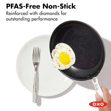 Набір сковорідок OXO Enhanced 3 шт. (8', 10', 12') з керамічним антипригарним покриттям, не містить PFAS, нержавіюча сталь, для плити та духовки
