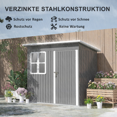 Outsunny – сарай для інструментів 2,55 м², садовий будиночок з похилим дахом, 221 x 133 x 190/173 см, сарай для інструментів із замикаючими дверима та вікном, гараж для велосипедів, шафа для саду зі сталі, для заднього двору, саду, темно-сірий | Aosom
