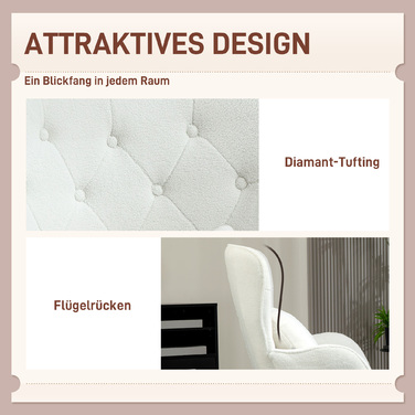 М'який крісло з ромбоподібним стежкою, обтягнуте тканиною вельветоподібного типу (тедді), з декоративними подушками, розмір 88 x 75 x 106 см, білий