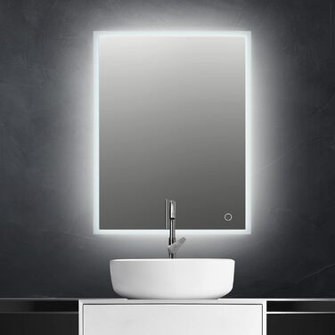 Дзеркало для ванної кімнати Puchika з підсвічуванням, LED-дзеркало 50x70 см, регульоване, тепле/холодне/нейтральне світло 3000-6400K, IP44, A+, сенсорне керування, 3 кольори світла