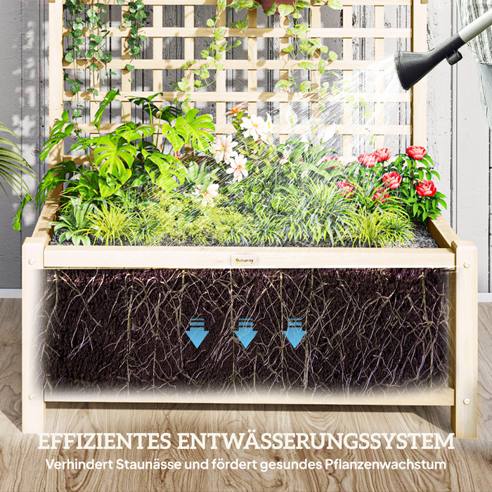 Підвищене грядка з шпалером та дахом, ящик для рослин, квітник, стійкий до погодних умов, дерево, 90 x 45 x 183 см, натуральне дерево