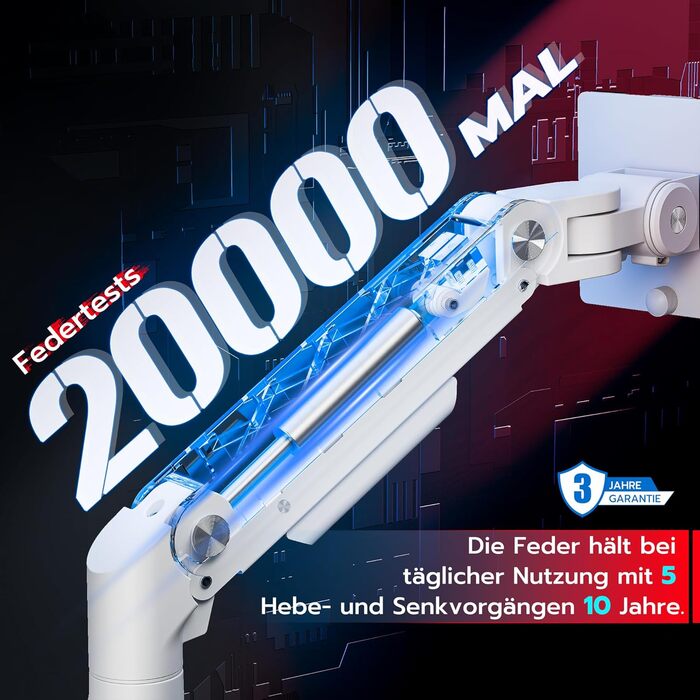 Кріплення для монітора ARES WING для 2 моніторів, 17-49 дюймів, газ-амортизатор, регулювання висоти, поворотний, VESA 75/100 мм, 2-20 кг, білий