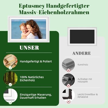 Цифровий фоторамка Eptusmey з Wi-Fi, 10.1 дюймів, корпус з дуба, 32GB, HD IPS сенсорний екран 1280x800, відтворення фото/відео через Uhale APP, подарунок для чоловіків та жінок, колір: білий дуб