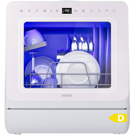 Посудомийна машина HAVA для столу з пом'якшувачем води та підвищеною енергоефективністю, 8 програм миття, блокування від дітей та відкладений старт, не потребує встановлення - ніжний лавандовий колір, TDJR09