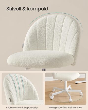 Крісло SONGMICS для дому та офісу, крісло для макіяжу з флісу, регульоване по висоті, для робочого кабінету, спальні, гардеробної, кремово-біле, OBG027WD01