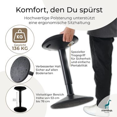 Регульований пуф Standup.Today Ella (білий/зелений) – висота 55-80 см – ергономічний пуф для офісу та дому – пуф з ефектом гойдання – пуф для робочого столу