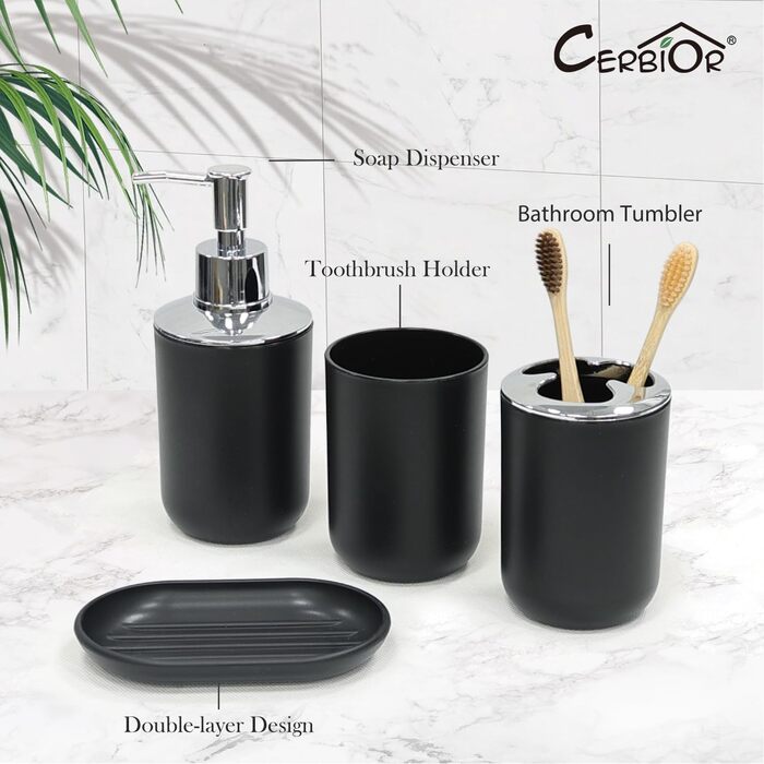 Набір аксесуарів для ванної кімнати CERBIOR, 6 шт. (Морська синя/Королівська синя): дозатор мила, тримач для зубних щіток, стакан для зубних щіток, мильниця. Чудовий подарунок для дому.