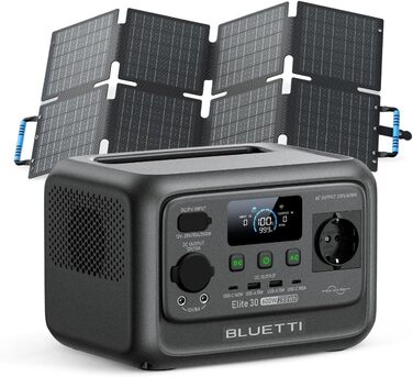 Портативна електростанція BLUETTI Elite 30 з сонячною панеллю 60W: 288 Wh, 600W, LFP акумулятор, 1500W (Power Lifting), швидка зарядка