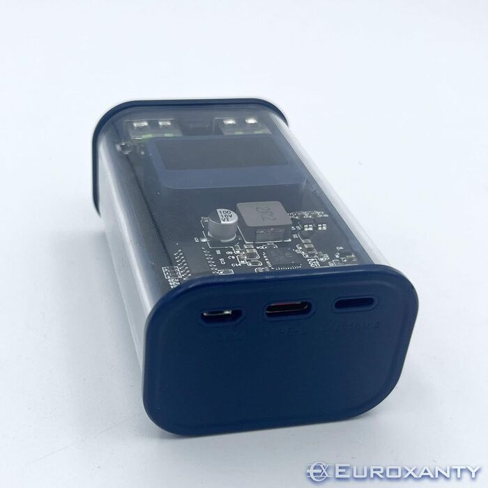 Павербанк EUROXANTY 20 000 мАг портативний акумулятор з РК-дисплеєм Прозорий USB Powerbank синій