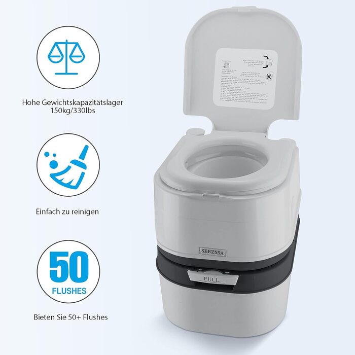 Мобільний туалет для кемпінгу з баком 24L та 20L, з бачком, покажчиком рівня води та щіткою