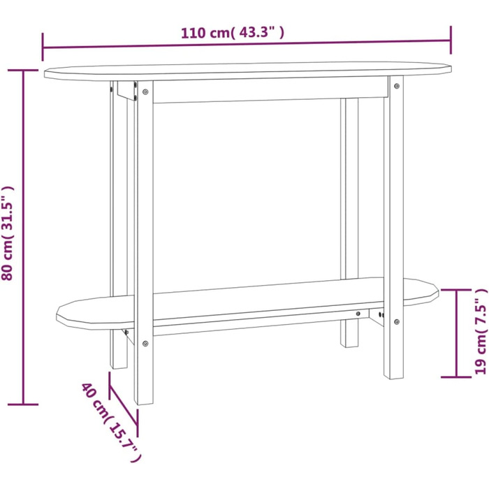 Консольний стіл Homgoday з полицею, дерев'яний стіл, передпокій/диван, 110x40x80 см, масив сосни (медово-коричневий)