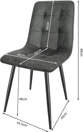 LEWE Комплект з 4-х обідніх стільців Esszimmerstühle - сучасні стільці для кухні та їдальні, з металевими ніжками та м'яким сидінням з технічної тканини, темно-сірий