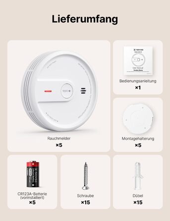 X-Sense Розумний димовий датчик з Wi-Fi, EN 14604, нічний режим, 10 років служби, змінна батарея, керування через додаток, XS0E-iR, білий