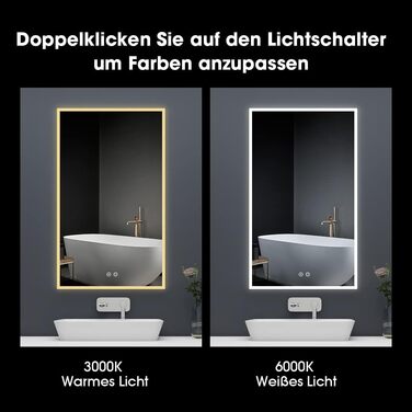 LED дзеркало для ванної кімнати Byecold з підсвічуванням, антизапар, 60x80 см, Wi-Fi, годинник, дата, сенсорне керування