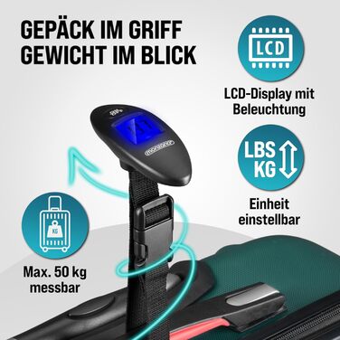 Набір валіз Monzana® 3шт (зелений) M-L-XL з замком, органайзером та вагами - гнучкі ручки, подвійні колеса, підставка, тріумф, валіза з жорстким корпусом, багажний набір