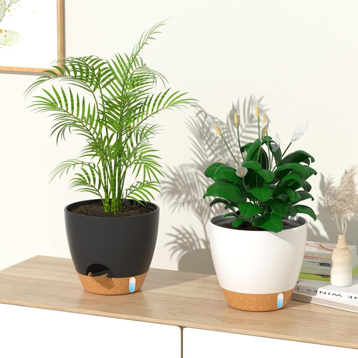 Набір горщиків для квітів ZMTECH 25 см з підставкою, 2 шт., чорний, самополив, пластик